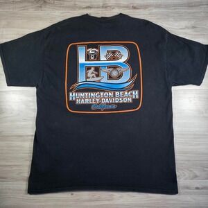 Vintage Harley Davidson Huntington Beach Surf Skull Graphic Tee Shirt